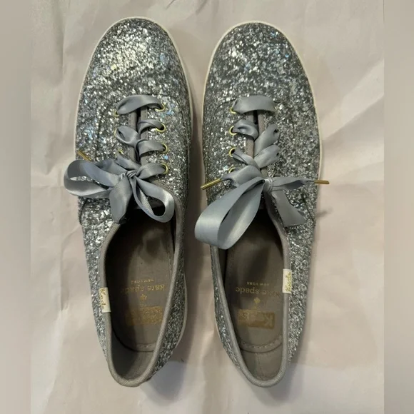 Keds X Kate New York Silver Glitter Champion Sneakers, Size 8.5 - Picture 2 of 10
